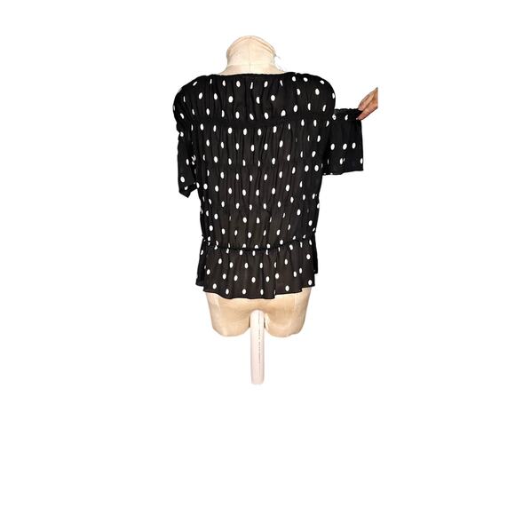 Zara basic black polka dot cold shoulder blouse small - Picture 2 of 4